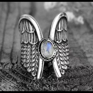 Genuine Moonstone Angel Wing Ring
